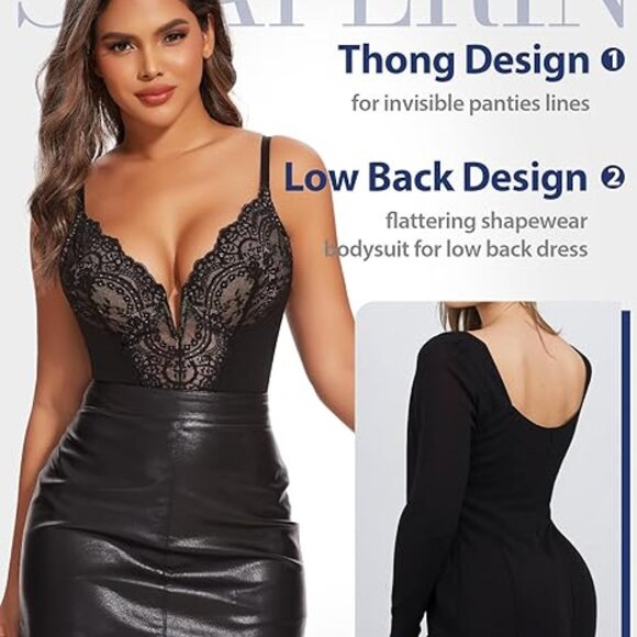 Sexy Lace Shapewear Bodysuit Women's Sleeveless V Neck Tummy Control Backless - Picture 4 of 7